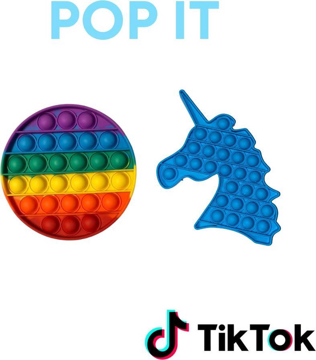 Pop It Fidget Toys - TikTok Trend 2021 | Goedkope Pop It | Eenhoorn Blauw & Cirkel Regenboog